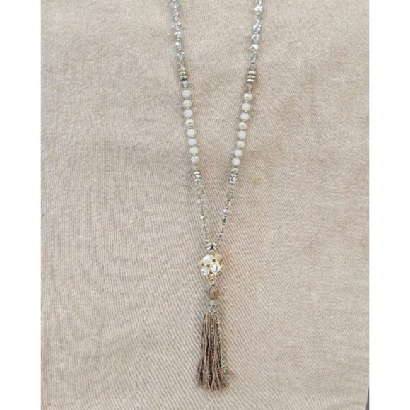 The Limited Gold Tone Crystal & Beaded Tassel Necklace - Picture 7 of 7